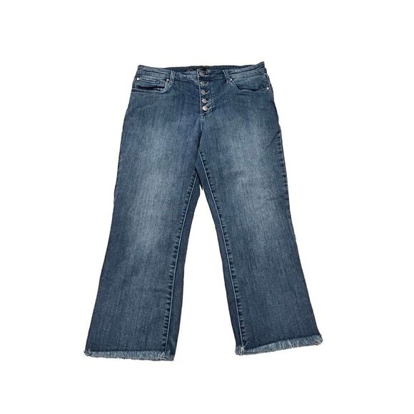 Green St. Denim High Rise Button-Fly Cropped Kick Flare Jeans 32 Fringe - Picture 1 of 8